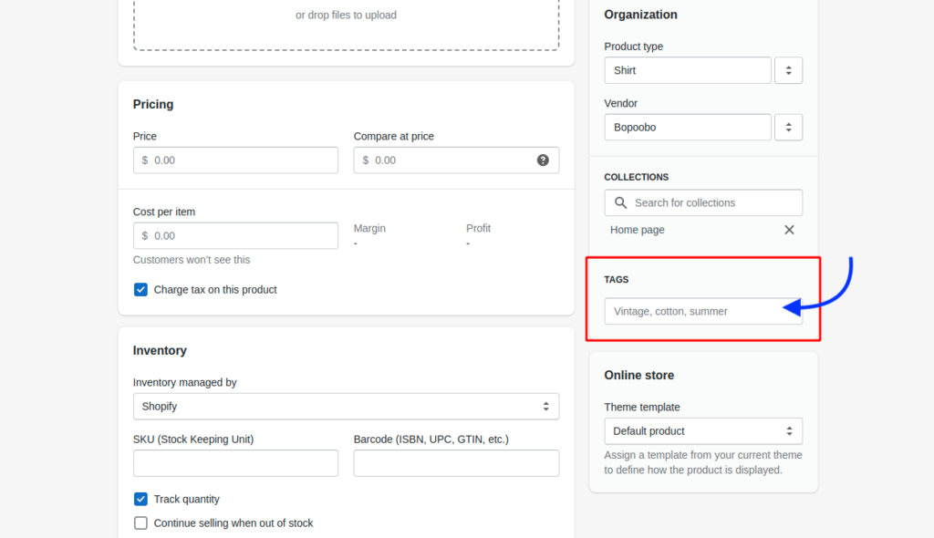 Shopify product tags